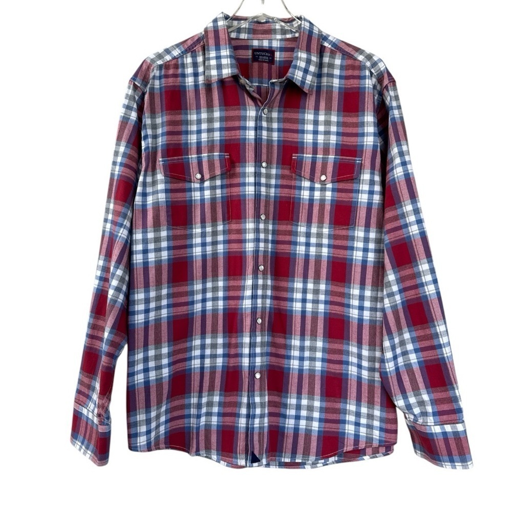 UNTUCKit Men’s Snap-Up 100% Cotton Plaid Shirt Size XXL